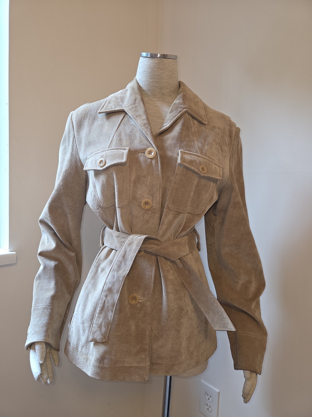 Beige Suede Belted Jacket - Women